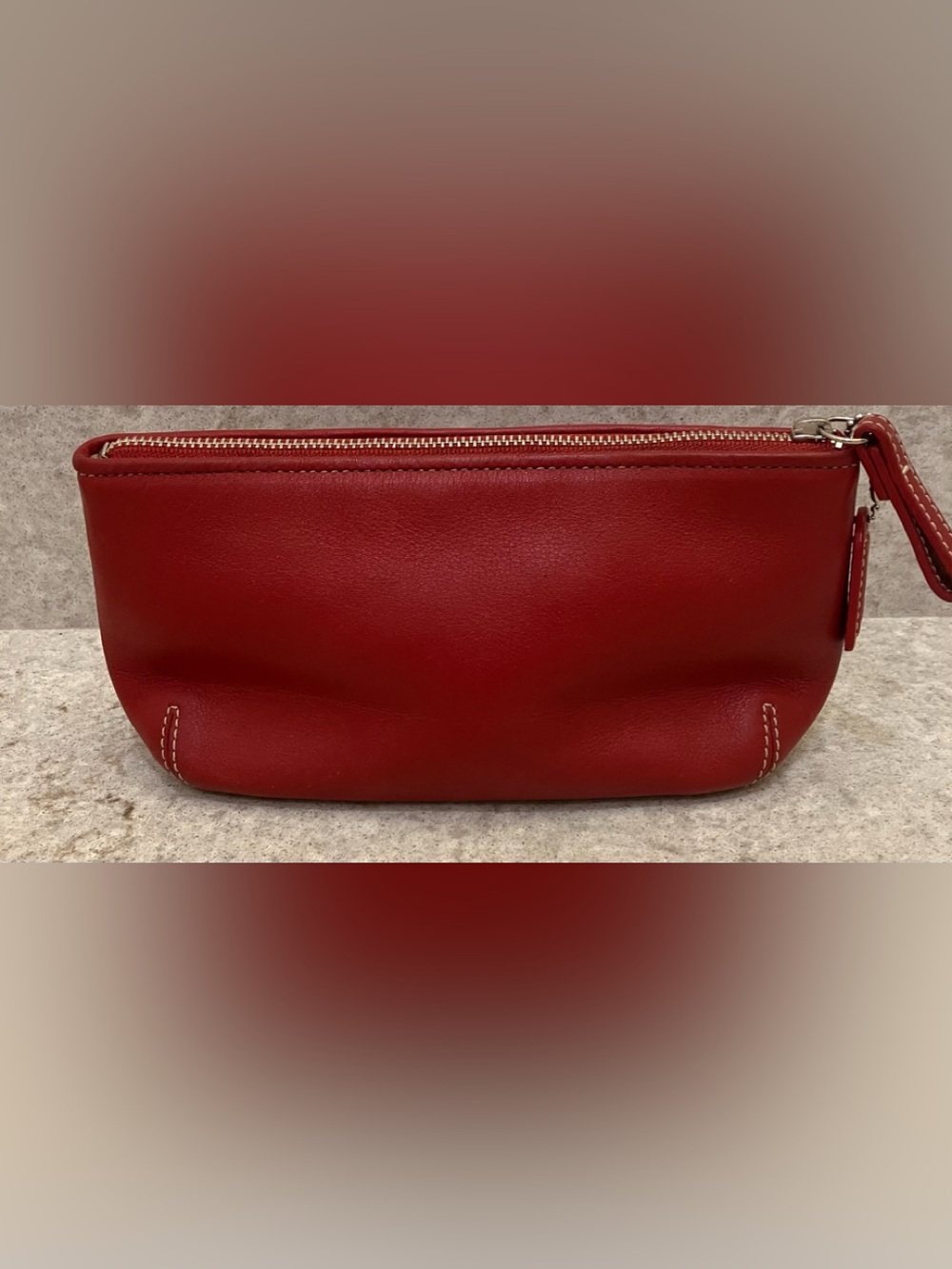 Vintage COACH Red/Burgandy Leather Accessory Cosmetic Bag - Picture 5 of 8